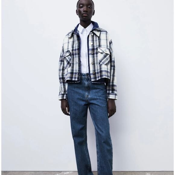 Zara cropped plaid flannel cropped overshirt shacket NWT size Small - Picture 1 of 15